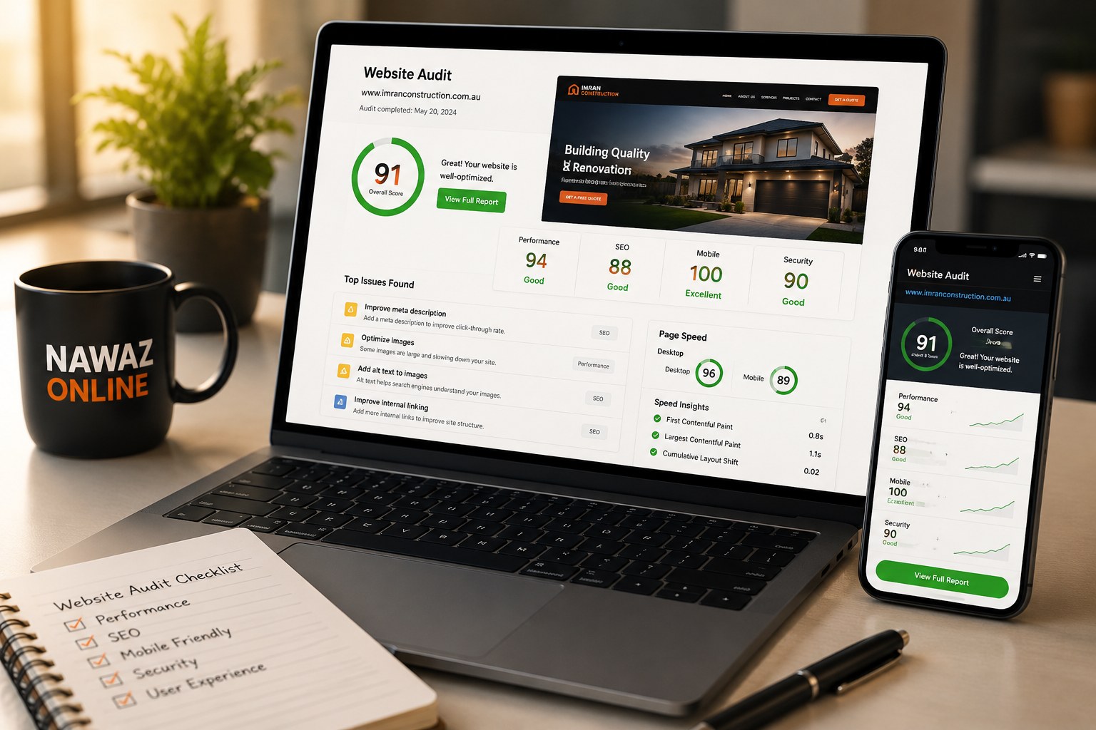 Website audit report on laptop