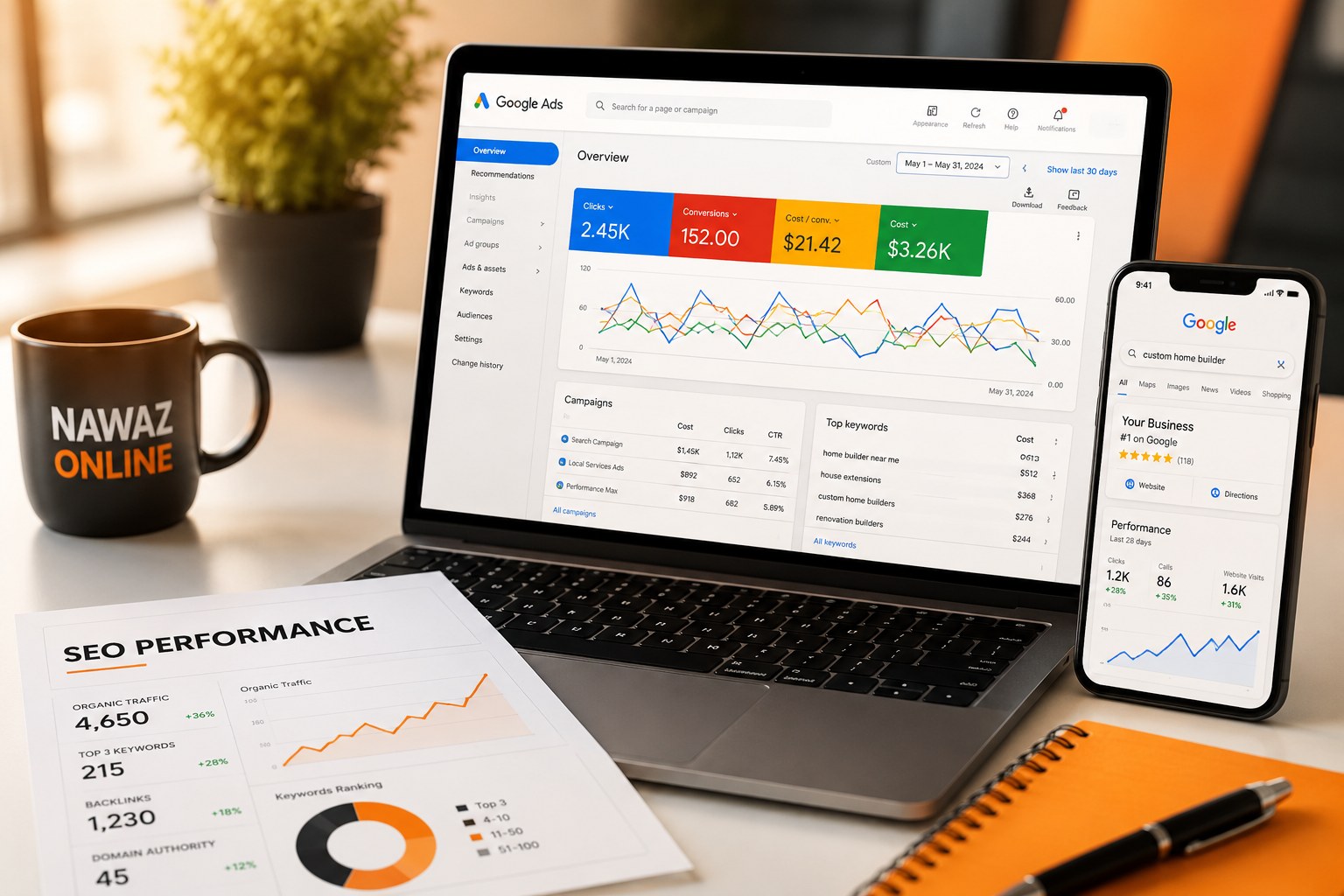 Google Ads and SEO dashboard