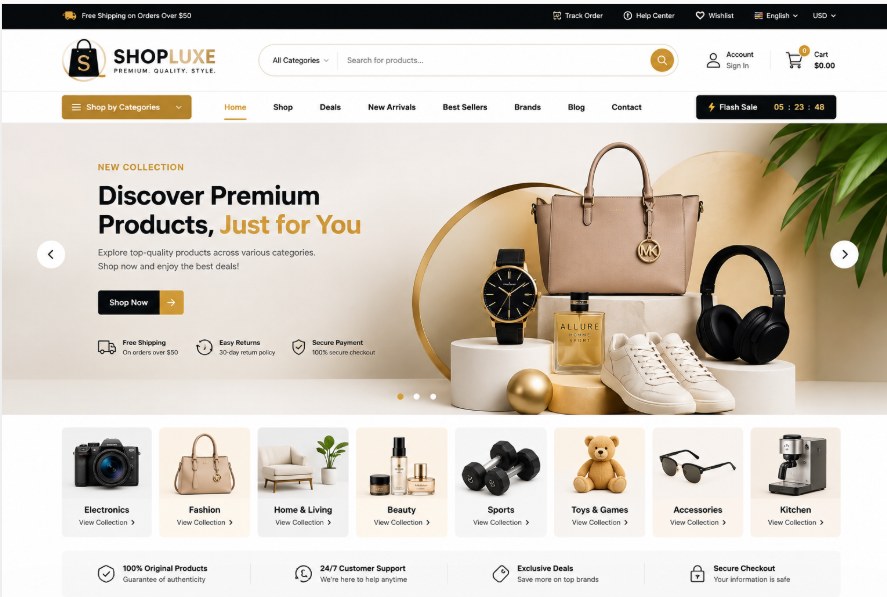 ShopLuxe eCommerce website design project